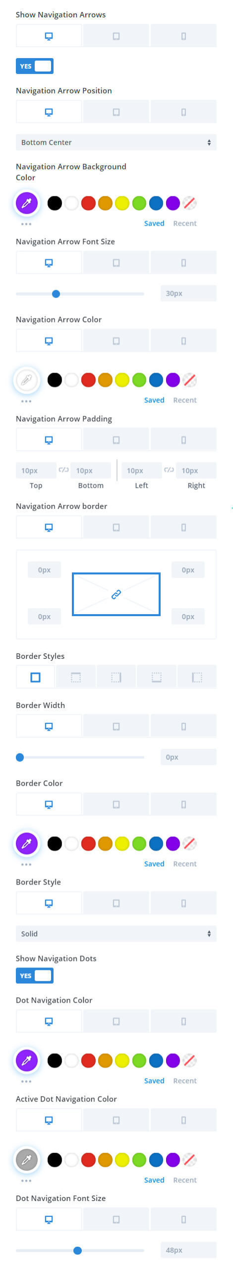 Divi Carousel Maker Responsive arrow and dot Settings